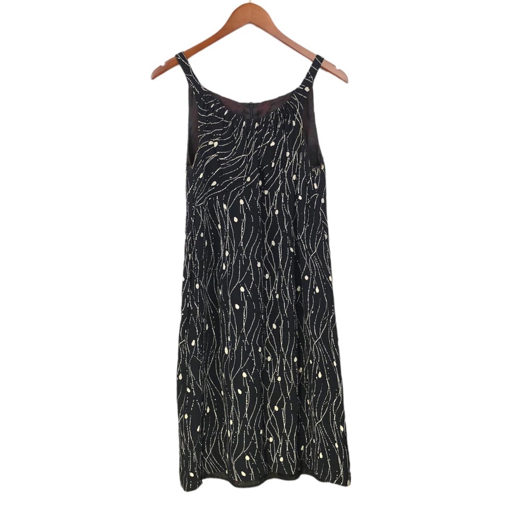 Anna Sui Black + Cream Sleeveless Dress Size 4
